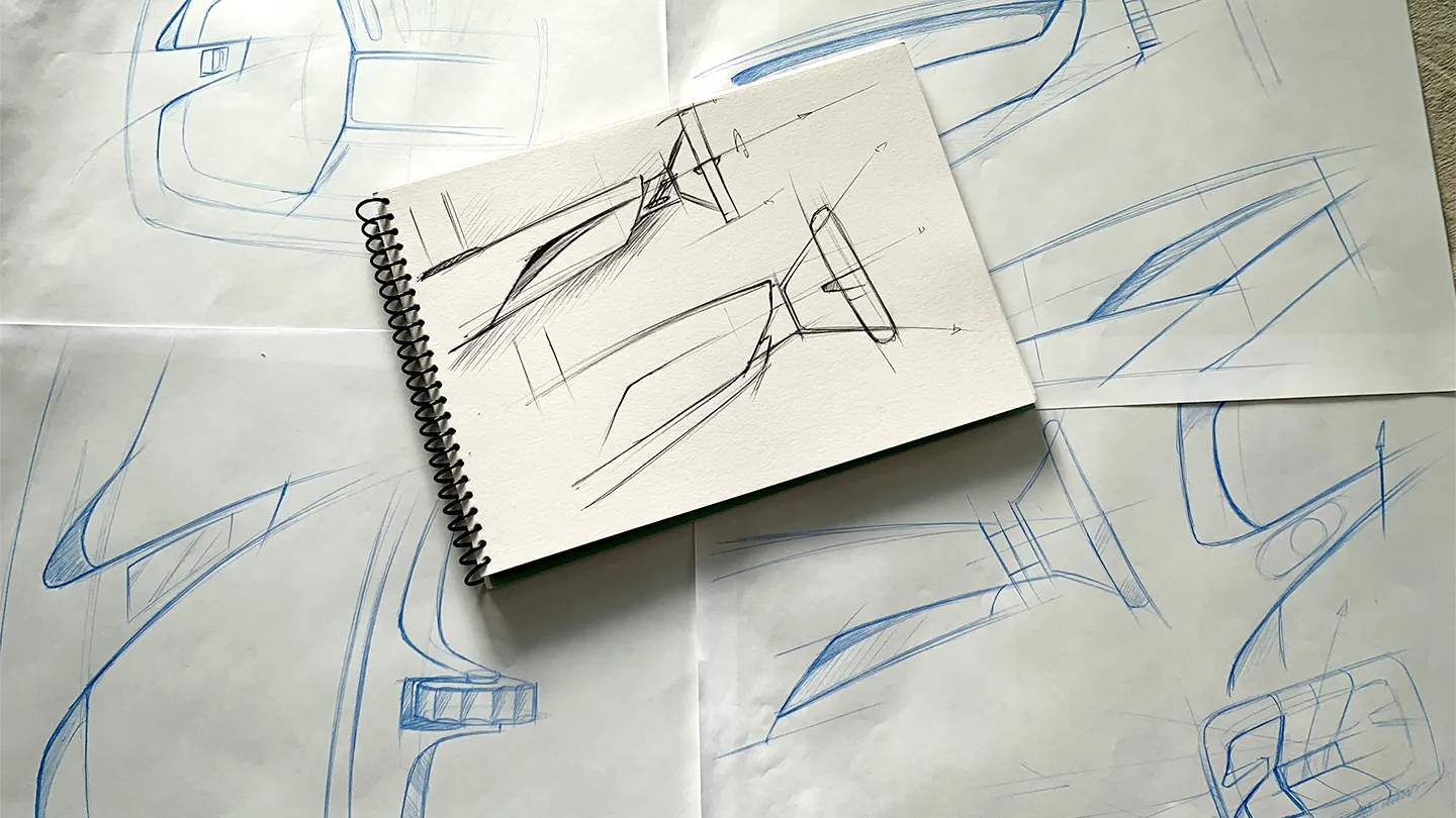 Industrial design sketches of steering wheel