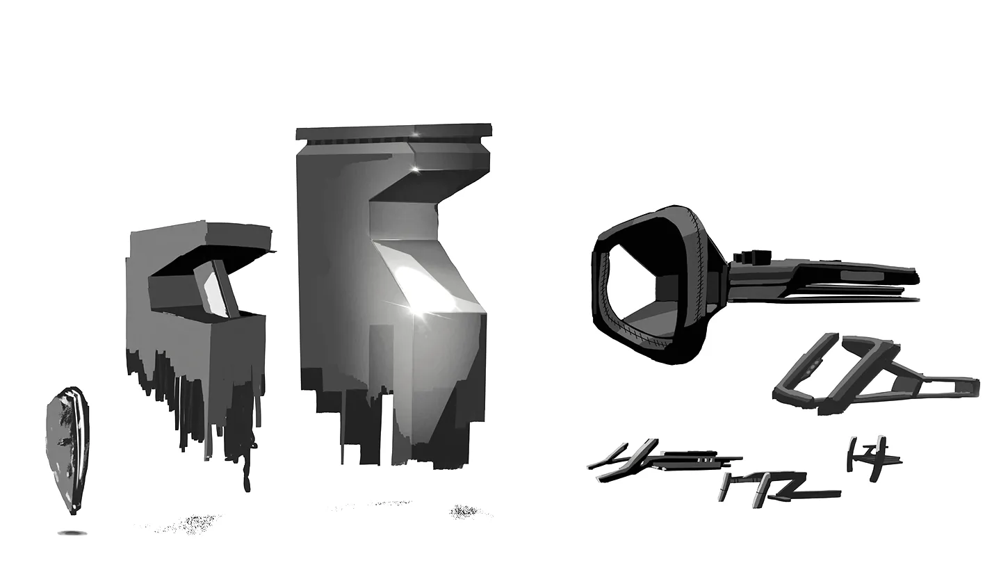 Form carving sketches of interior design concepts