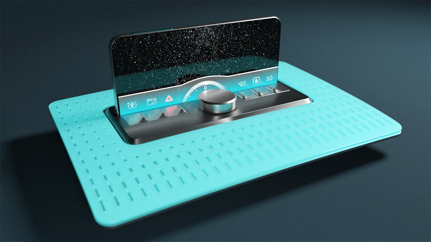 Industrial design rendering of user interface concept for a car interior