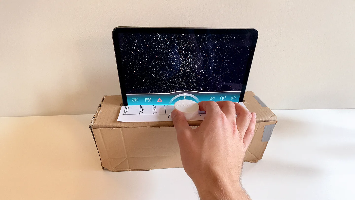 Cardboard prototype of infotainment screen industrial design concept