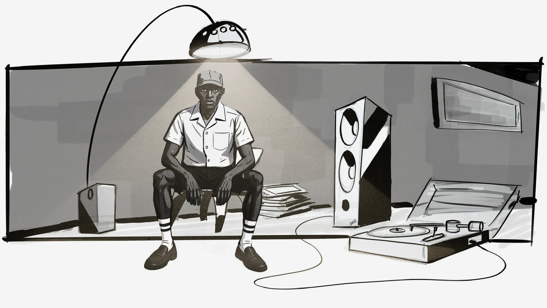 Graphic novel illustration of persona living in gothenburg